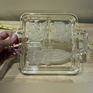 Vintage American Elegant Etched Clear Frosted Glass Vegetable Tray Celery Beets